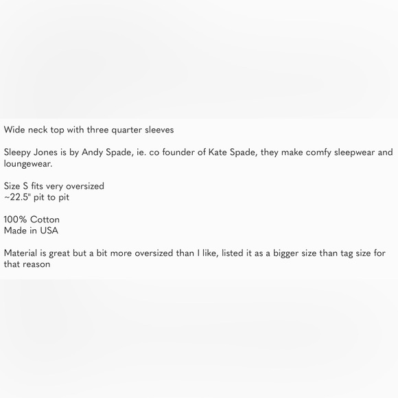 Sleepy Jones Top Made in USA - Picture 2 of 2